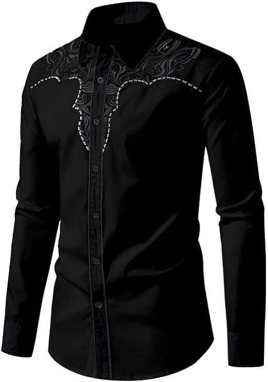 Herrskjorta med knappar, lång ärm, broderad, svart 2, storlek S Black 2 S