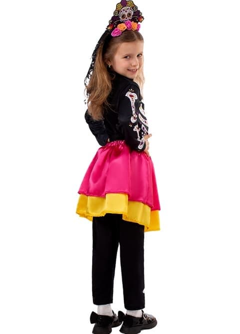 Flickor Skelett Blommig Halloween Kostym Overall, Storlek S S