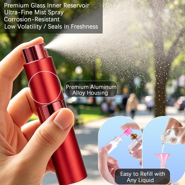 4-pack 8 ml påfyllningsbara parfymatomizers, läckagesäker insida, aluminiumskal Red