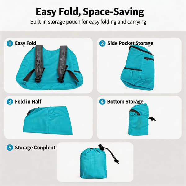 Vikbar ryggsäck Vattenavvisande Lättvikts Vandringsresor Utomhus Daypack-Mintblå Mint Blue