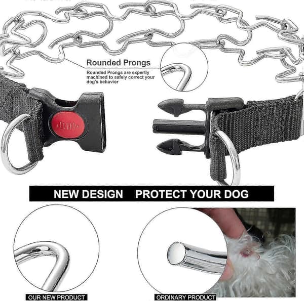 Hundehalsbånd med kæde og quick release-spænde, justerbart rustfrit stål, trækfrit halsbånd, 22 tommer sølv