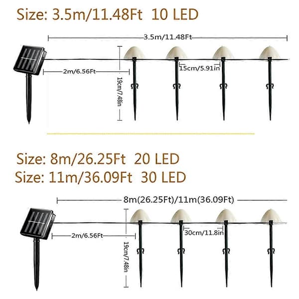 11m Solar Svamp Lyskæde Udendørs Fe Lamper Til Have, Camping, Warm Light X2 11M 30LED