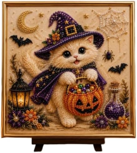 Hamai DIY Halloween Kat Perleperlemaleri Sæt, Perlekunst Håndværk med Spooky Sort Kat & Måne Design, Begyndervenligt, Afslappende Stresslindring Ee
