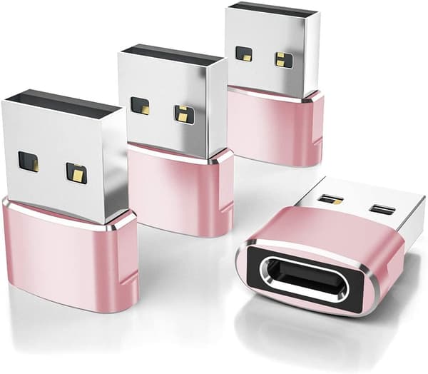 Elebase USB til USB C-adapter til iPhone 17 4-pak, USB-C hun til A han bilopladeradapter, Type C-konverter Apple 17e 16 Pro Max 15 14 Rosegold