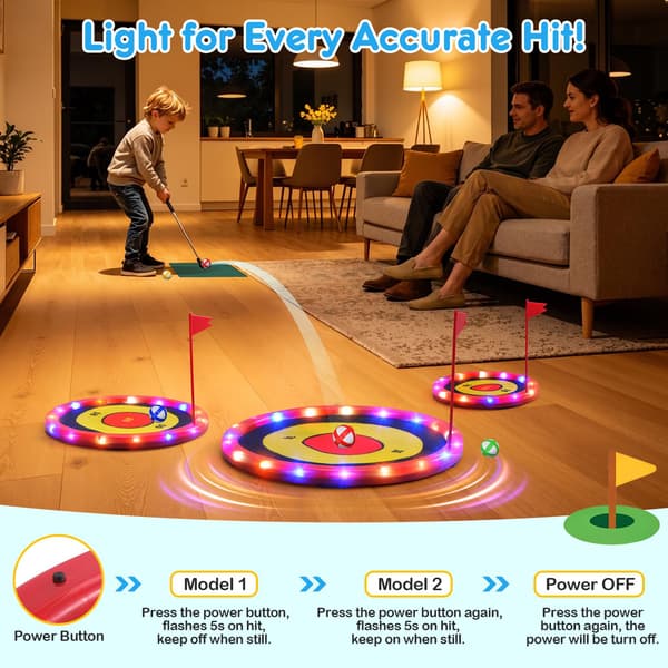 DyBaxa 4-i-1 Golfsæt til Børn, Lysende Golfspil med 3 LED-mål 33 Pcs Toddler Golf Set