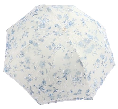 Blonde Blomster 3-Fold Paraply UPF 50+ UV-Beskyttelse Rejseparasol til Regn og Sol Manual-04Blue