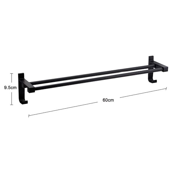 Hulfrit dobbelt aluminiumsstang, sort håndklædeholder - 60CM