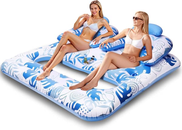Oppustelig Tanning Pool Lounger Flyder til 2 Personer Inflatable River Tube Float