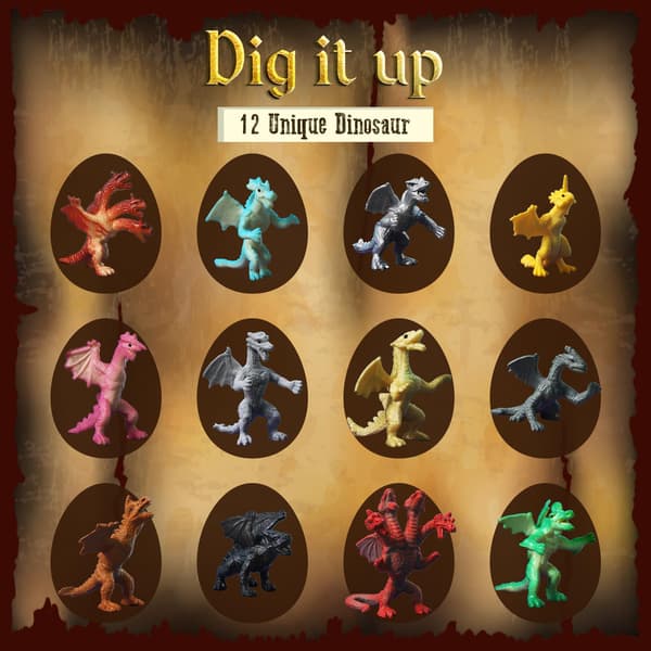 Dragegravesett, 12 drageegg med drageleker for gutter 6+ Dragon Dig Kit