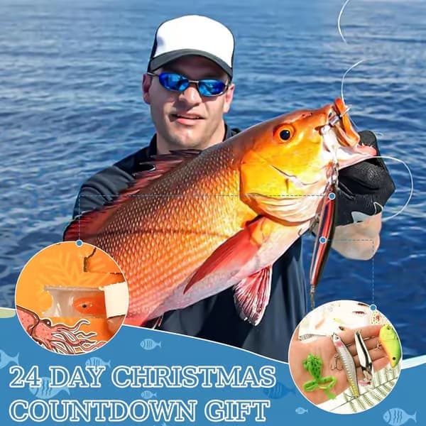 Fiskekalender 2026, 24-dages fiskegrej julekalender, tilbehørssæt, nedtælling