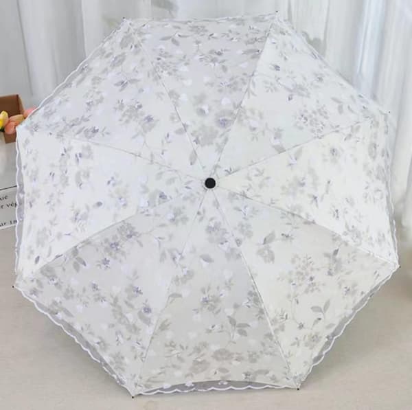 Blonde Blomster 3-Fold Paraply UPF 50+ UV-Beskyttelse Rejseparasol til Regn og Sol Manual-06Gray
