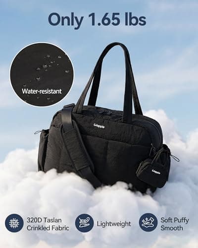 Gymväska för kvinnor, Puffy Reseduffelväska, Handbagage Weekendväskor, Svart
