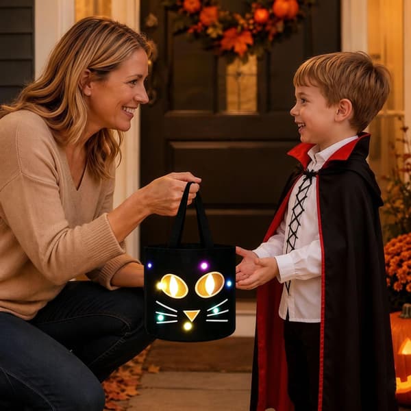 Halloween Lysande Pumpaväska – LED-lampor & Rymlig, Lila Orange