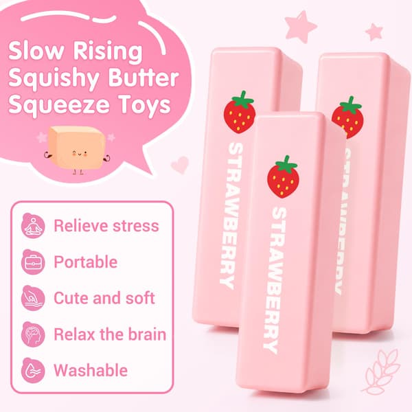 3-pack smör-squishy långsamt stigande klämleksaker, sensoriska fidget-leksaker Butter Stick Pink-3p