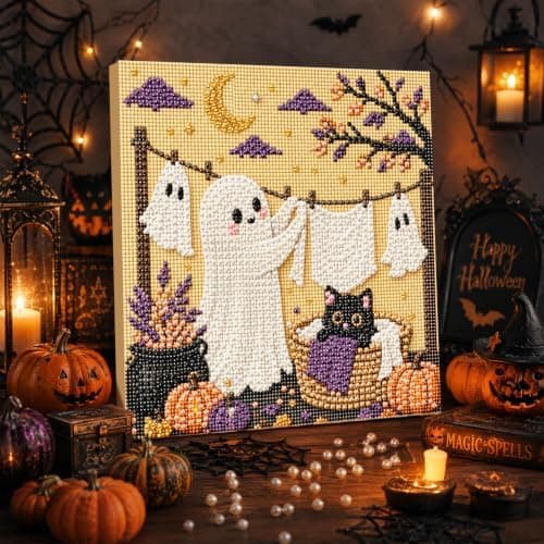 DIY Perlemalingssett med ramme 8 tommer Spøkelse Vaskedag Halloween Ghost Laundry Day