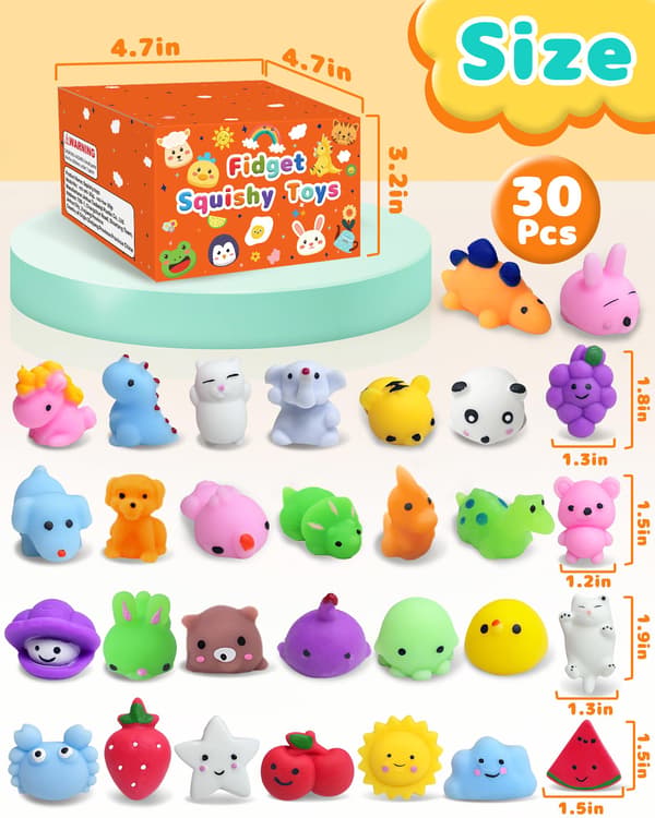 30-pack Kawaii Squishy Leksaker, Fidget Partyfavörer för barn 3-5, 4-8, 8-12 30 Pcs