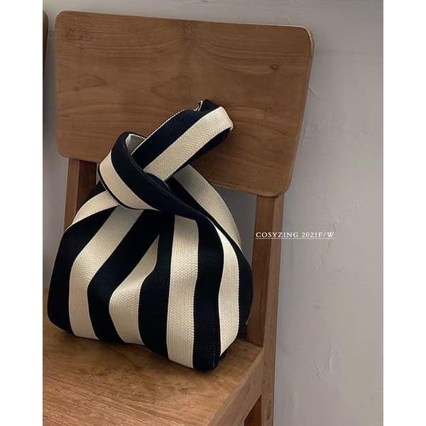 Randig stickad handledsväska mini dam vardagsresor blixtlåsficka handväska Black