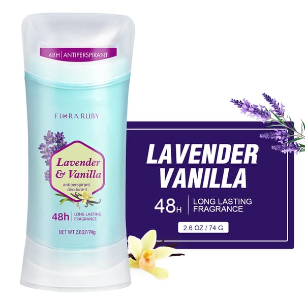 Flora Ruby Antiperspirant Deodorant Stick, 48H svette- og luktbeskyttelse, aluminiumsformel, langvarig friskhet Lavender