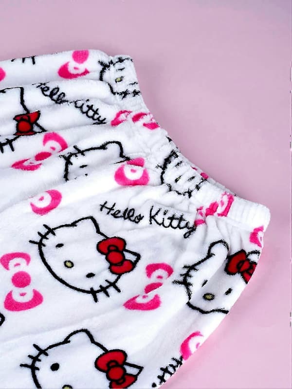 Hello Kitty Kat Efterår Og Vinter Flannel Bløde Klæbrige Varme Lange Pyjamasbukser Damer Og Mænds Efterår Og Y1-H XL 55-65KG
