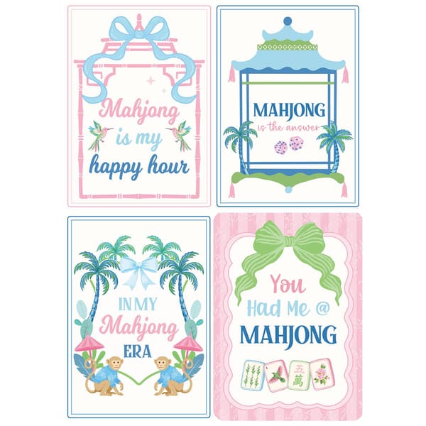 4 stk Mahjong Shuffler Tile Mixing Card, Pastell, Lineær, Sommer Pastel / Linear / Summer