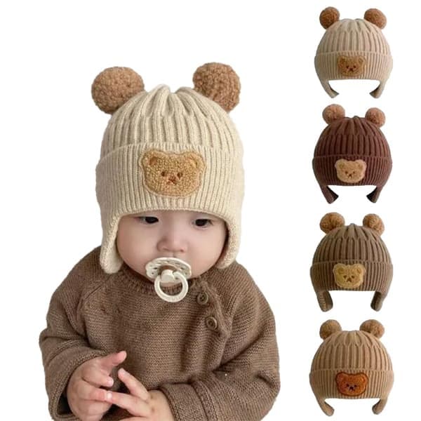 Baby mössa, spädbarn småbarn vinter varm stickad mössa, beige beige