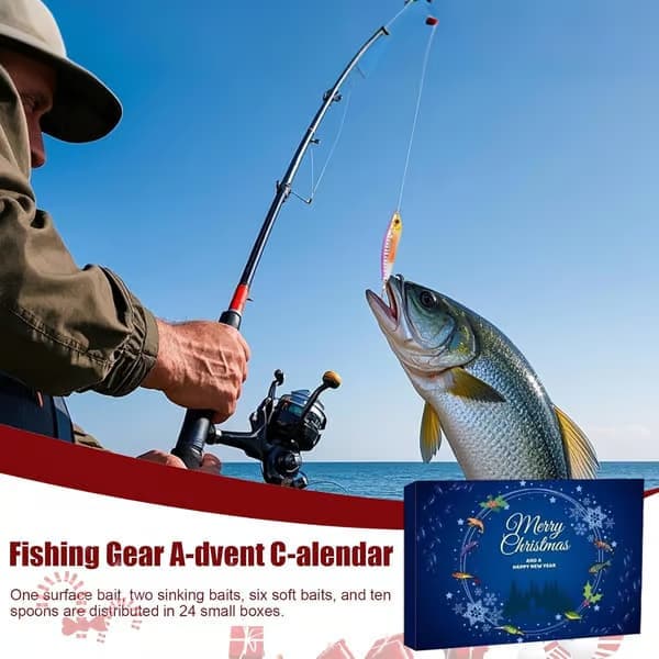 Fiskekalender 2026, 24-dages fiskegrej julekalender, tilbehørssæt, nedtælling