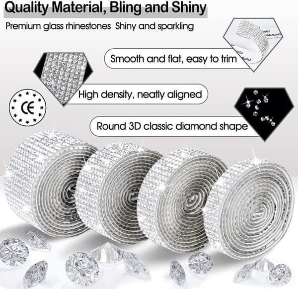 Rhinestonebånd 7 ruller 7 meter selvklebende diamantbling-rhinesteinstriper