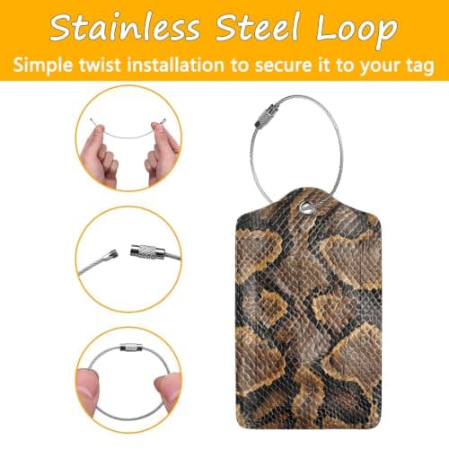 2-pack bagagebrickor i PU-läder för resväskor - Ormskinnstryck Snake Print