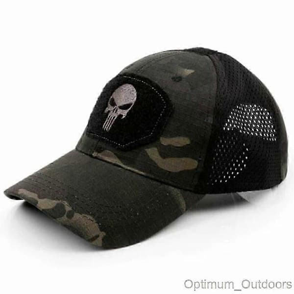 Punisher Mesh Back Baseball Cap Operators Hat Airsoft Army Camouflage Skull Black Camo