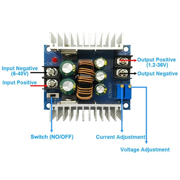 20A højeffekt 300W CC CV Buck-modul DC 6-40V til DC 1,2-36V Step Down-konverter justerbar spænding (2-pak)