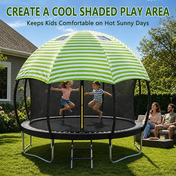 10FT kuppelformet trampolinhimmel til runde trampoliner i baghaven 10FT Green