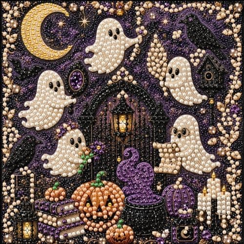 DIY Perlemalingssett med ramme 8 tommer Spøkelseshageport Halloween Ghost Garden Gate