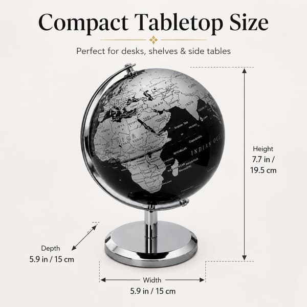 6\" Globus med 360° rustfritt stålstativ for skrivebord, kontordekor, gave