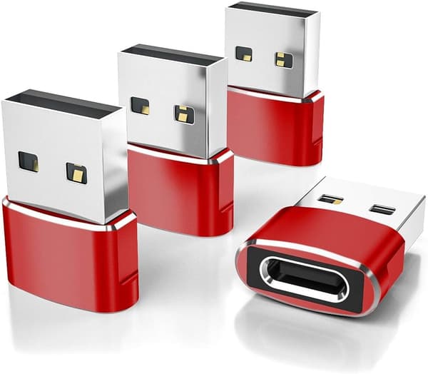 Elebase USB til USB C-adapter til iPhone 17 4-pak, USB-C hun til A han bilopladeradapter, Type C-konverter Apple 17e 16 Pro Max 15 14 Red