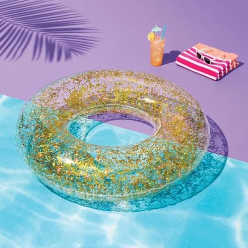 36\" Gul Glitter Poolring, Hållbar Uppblåsbar Ring för Simning/Avkoppling