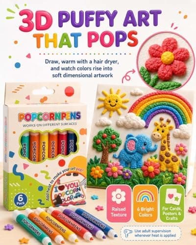 Popcorn Puffy Pens, 3D-taikapiirustuskynä 6 värin kuplataidetussisetti (#B) #B