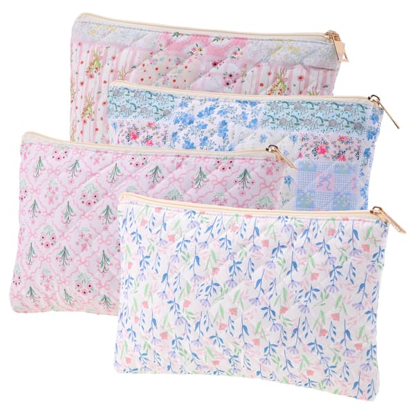 Sminkväska i bomullspatchwork, rosa blå kosmetikpåse med dragkedja Pink Blue Patchwork