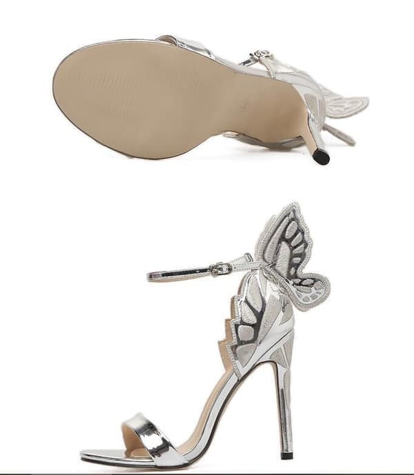 Fjärilsvingar Peep Toe Pumps Damsandaler Stilett Höga Klackar Spänne, Silver, Storlek 37 silver 37