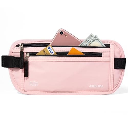 Pengebelte - Slank passholder RFID-blokkerende reiselommebok Undercover magevesker for menn kvinner - Rosa D Pink