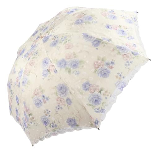 Blonde Blomster 3-Fold Paraply UPF 50+ UV-Beskyttelse Rejseparasol til Regn og Sol Manual-08Blue