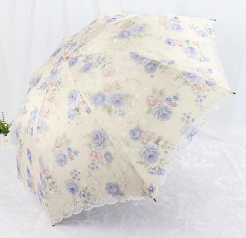 Blonde Blomster 3-Fold Paraply UPF 50+ UV-Beskyttelse Rejseparasol til Regn og Sol Manual-08Blue