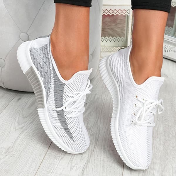 Dame snøring mesh strikkede treningssko sportssko Grey 36