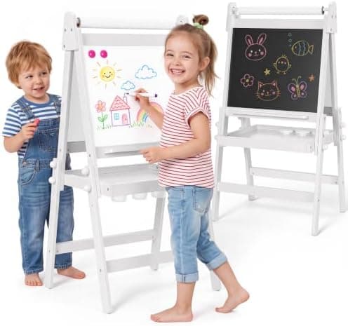 Vikbart staffli för barn med griffeltavla och whiteboard, vit White