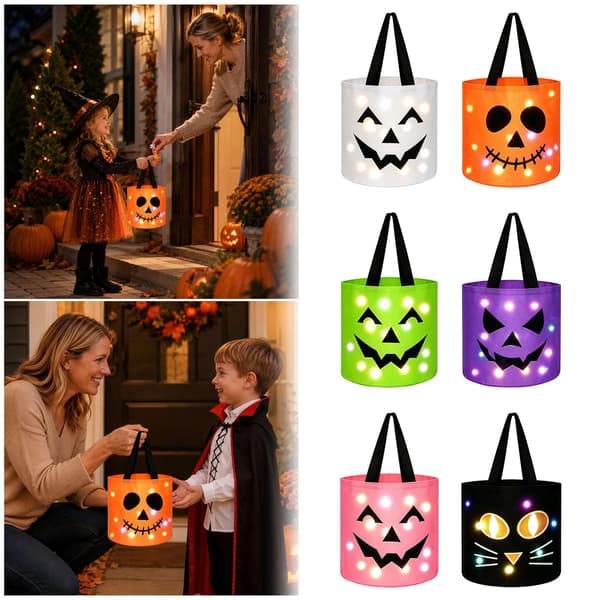 Halloween Lysande Pumpaväska – LED-lampor & Rymlig, Grön Green