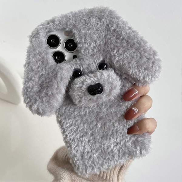 Søtt Teddyhund Mykt TPU Vinterdeksel til iPhone 15 Pro - Grå