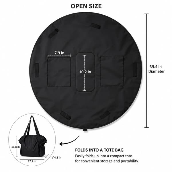 Konvertibel picnictaske og måtte, sammenfoldelig organizer, 100 cm (sort) Black