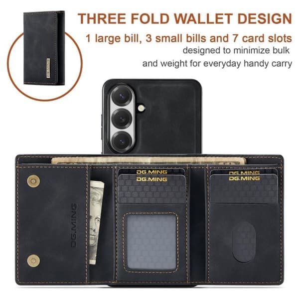 Samsung Galaxy S26 5G Cover DG.MING M1 Series 3 - Fold Multi Card Wallet + Magnetisk Telefoncover Sort Sort Svart