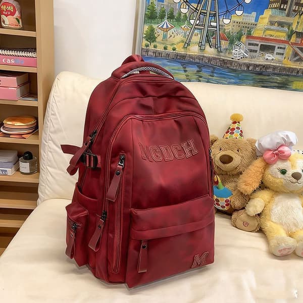 Female backpack, new large capacity, male high school student, junior high school student, backpack, backpack, college student computer bag Red without pendant