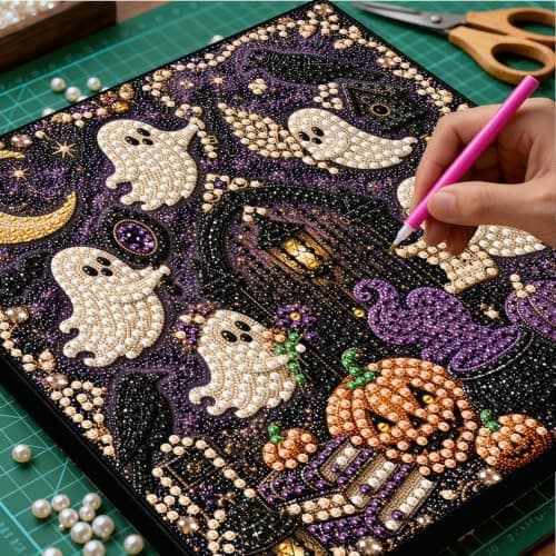 DIY Perlemalingssett med ramme 8 tommer Spøkelseshageport Halloween Ghost Garden Gate
