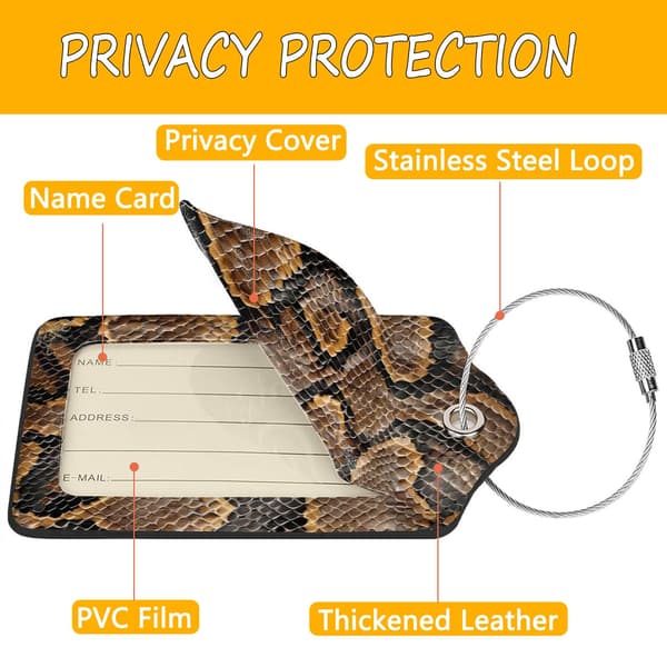 2-pack bagagebrickor i PU-läder för resväskor - Ormskinnstryck Snake Print
